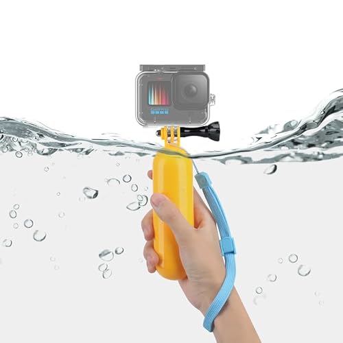 Floating Hand Grip for Go Pro Hero 5-13, D J I Osmo Action – Waterproof Bright Yellow Buoyancy Stick with Wrist Strap – Non-Slip Handle Stabilizer for Diving, Surfing, Snorkeling, Swimming
