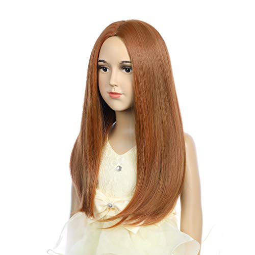 Beron Dark Orange Long Wigs Child Straight Hair Wig For Girls Middle Part Kids Wigs Cosplay Party Daily Use Wig With Wig Cap #TOP2