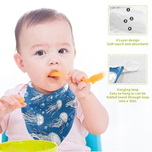 Image of vvfelixl Jellyfish Bubbles Baby Burp Cloths Baby Muslin Washcloths for Boys Girls Cotton Babys Face Towel for Newborn Infants Soft and Absorbent 11.8 X 11.8 in, 5 Pack