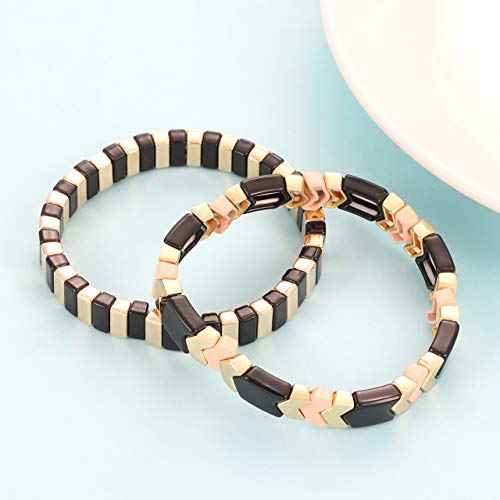 Tile Enamel Bracelet Set Tila Chevron Arrow Rectangle Elastic Stretchy Beaded Bracelet Colorblock Stackable Bracelet For Woman Gift (A) #TOP3