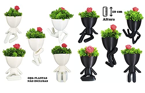 Kit 10 Vasinhos Decorativo Bob cachepot Para plantas Suculentas (5vasos Brnco + 5 Vasos Pr)