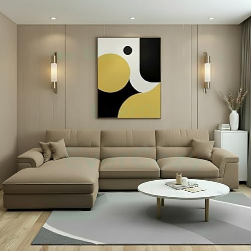 Image of Italino 4 Seater Luxurious L Shape Fabric Sofa Set (Left Side Lounger, Beige) | 3 to 4 Person Wooden Corner Sofa Couch for Living Room Bedroom Home Hall Furniture