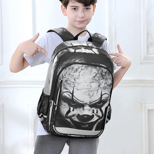 Creepy Clown Face Backpack for Women Men Travel Laptop Daypack Shoulder Bag Book Bag Daypack with Reflective Strip 12.9” × 17.7”2
