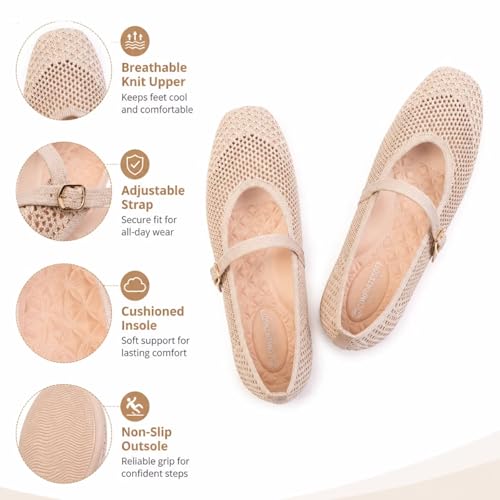 Image of Frank Mully Womens Casual Flat Shoes Square Toe Shoes Knitted Mesh Flat Comfort Work Flat Shoes for Daily Washable