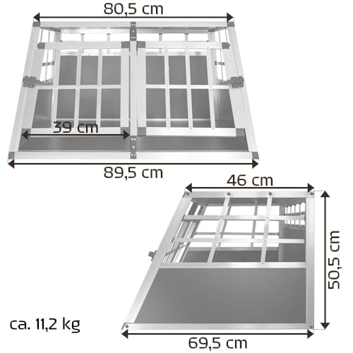 Auswahl Hundebox Hundetransportbox Auto Alu Hunde Tranportbox Aluminium Kofferraum Transport Box für Hund Dog Autobox 89 x 69 x 50 cm Haustier Käfig Petigi, Größe:S - Doppeltür. ohne Trennwand