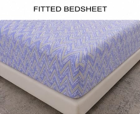 Image of 210 TC Glace Cotton Soft Cotton Zig Zag Design Fitted King Size 72x78x10 inches Bedsheet Set - Lightweight & Durable 1 Bed Sheet with 2 Pillowcase 17x27 inches Blue