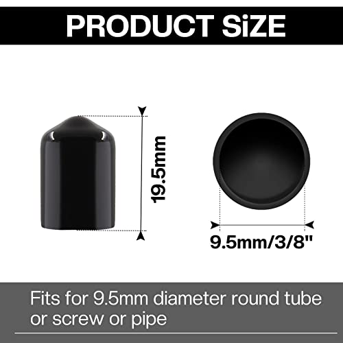 Image of 12PCS Rubber End Caps Cover 3 /8 inch /9.5mm Black Round Vinyl Plug Bolt Covers Caps Screw Rubber Thread Protector for Metal Tubing, Round Tubing Bolt (Black, 9.5mm Inner Dia)