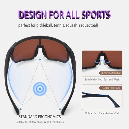 VeilGlam Pro Pickleball Glasses for Men, Amber Lenses Silver Mirrored Tinted Protective Eyewear UV Protection Safety Sunglasses ANSI Z87.1 Anti Fog Scratch Tennis Squash Racquetball Goggles