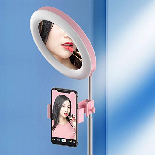 7“ Mini Led Fill-in Light for Make up Live Stream selfi Ring Light with Mirror and Phone Holder for YouTube Video (Pink)