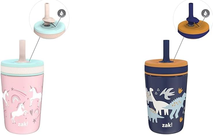 Zak Designs 12oz Leak-Proof Kids Tumblers Bundle - Fanciful Unicorn and Zaksaurus Prints