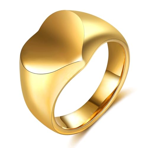 Anillos de Compromiso de Acero Inoxidable, Anillo para Mujer, tamaño J a X, Anillo de Sello de Oro en Forma de corazón de 16 mm