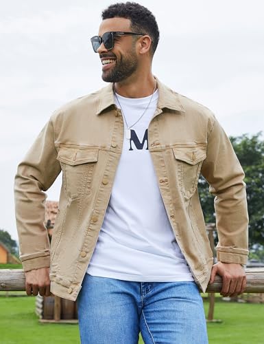 Image of Bindefon Denim Jackets for Men Trucker Jean Jacket Unlined Coats Spring Fall Outfits