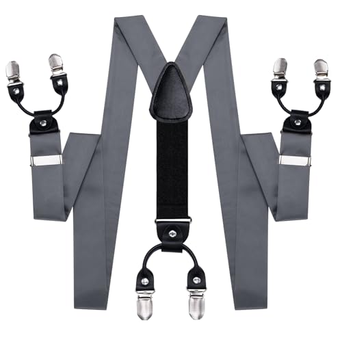 Image of Hi-Tie Men Suspender Bowtie Set Suspenders Pre-tied Bow Tie Pocket Square Cufflinks Adjustable Y Shape 6 Clips Braces Tuxedo