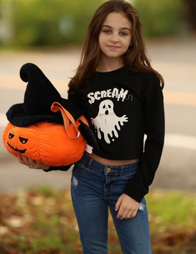 Image of Arshiner Girls Crop Tops Kids Long Sleeve Pullover Sweatshirts Girls Cropped Crewneck Sweatshirt for Teen Girl