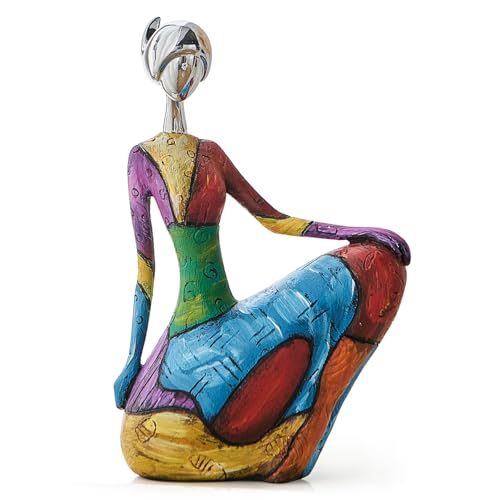 FJSPERM Kunst Weibliche Skulptur Figuren, Bunte Frau Statue für Home Deko, Moderne Skulptur Dekorationen für Wohnzimmer Regal Büro Schrank Akzente (Bunte weibliche Figur - C)