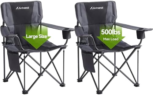 Camping Chairs, Camping Chairs for Heavy People, Oversize Outdoor Folding Moon Chairs with Extra Wide Seats, Lawn Chairs Folding Supports up to 500lbs, Black 2Pcs