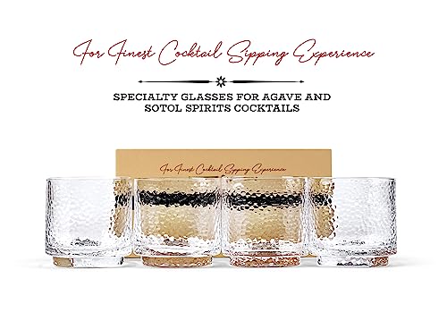 GLASSIQUE CADEAU Tequila Sipping and Cocktail Glasses | Set of 4 | 10 oz Hammered Rocks Glasses for Drinking Mezcal, Margarita, Paloma | Thick Lowball Glasses | Tequila Glassware Collection - Thumbnail 6