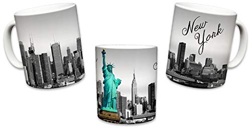 Sweet Gisele | New York City Mugs | Ceramic Nyc Mug | Downtown Manhattan Skyline Coffee Cup | Empire State Building, Statue Of Liberty, Brooklyn Bridge | Great Novelty Gift | 11 Fl. Oz (Grey) #TOP4