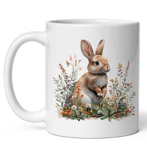 Rabbit Ceramic Coffee Mug 11oz Bunny Hare Hop - Tea Coffee Mug with Comfortable Grip - Unique Animal Gift Cup for Office or Home - Vibrant Long-Lasting Print ID44991