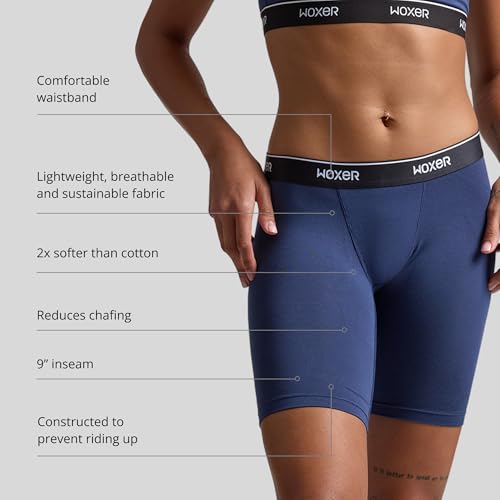 Image of Woxer Womens Boxers - Biker 9 inch Boy Shorts Underwear for Women, Modal Boxer Briefs, Chafe Free, Womens Underwear