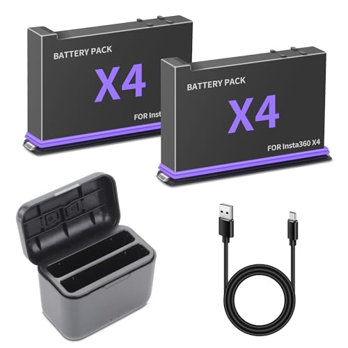 Rechargeable Battery for Insta360 X4 Camera, 2-Pack 2500mAh 360 X4 Replacement Battery and Dual USB-C Fast Charger Hub Compatible with Insta 360 X4 Batteries and Charger Box