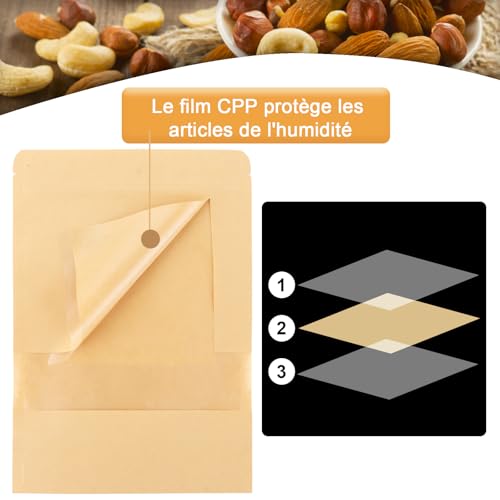 Sachet kraft zip réutilisables et imperméables pour conserver vos noix - 5