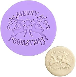 Crethink Christmas Fondant Embosser 3D Design Merry Christmas and Reindeer Shape Cookie Stamp for Baking Cookies,Decorating Cake/Sugar Paste/Cupcake