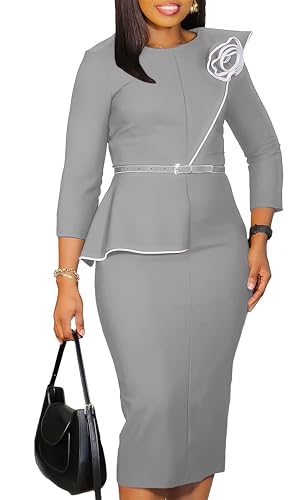 Image of Wear to Work Dress for Women Business Casual Bodycon Midi Dress Elegance Church Outfits