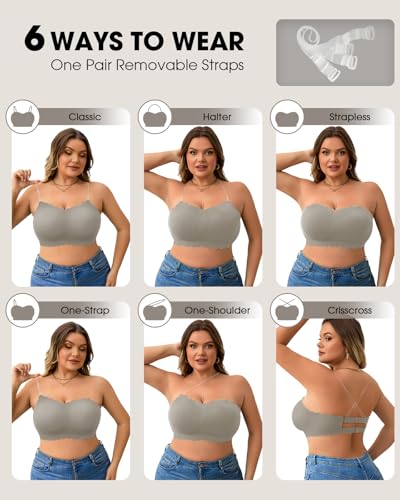 Image of Strapless Wireless Bra for Women Scalloped Full Coverage Bandeau Comfortable Everyday Non-Wired Bra for Large Busts