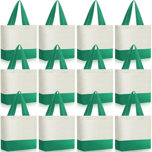 Sanwuta 12 Pcs Mini Canvas Tote Bags, Small Canvas Bags, Green