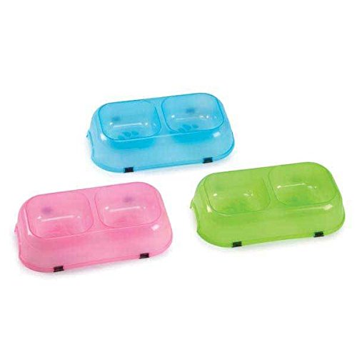 Plastic Double Dog Diner Feeders Bright Neon Colorful Bowls Choose Size & Color(8 oz Blue)