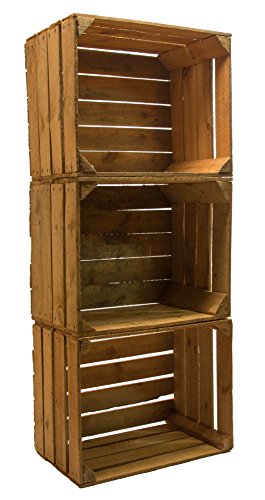 Cajas de madera vintage en juego ahorro, cajas de fruta originales, cajas de manzanas, cajas de vino, cajas de vino del viejo país, fabricación de muebles, bricolaje (juego de 3, natural)