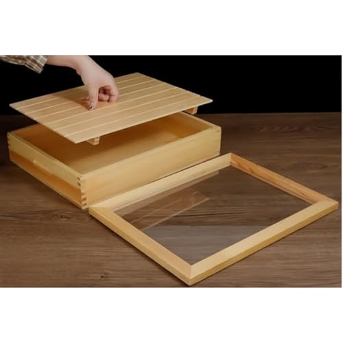 寿司 ユニーク 木製 ネタ箱 木製寿司箱 Cutdred 目皿 サーモン刺身盛り合わせディスプレイボックス アクリル製 寿司ネタケース フタ付 寿司ネタケース 保存容器 飲食店 キッチン ホテル レストラン 家庭用 業務用 大 寿司ネタ入れ 白木 焼きバー