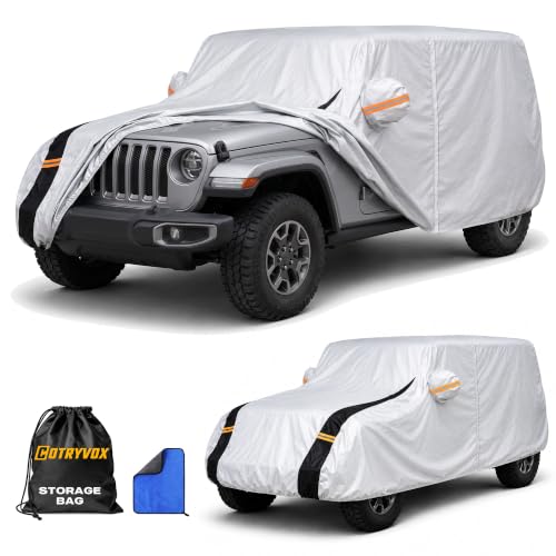 Image of Multi-Layer Car Cover Custom Fit for Jeep Wrangler 2 Door CJ YJ JK JL(1987-2026), 100% Waterproof All Weather for Automobiles, Gift with Towel, Heavy Duty Car Covers for Rain Sun UV Protection.