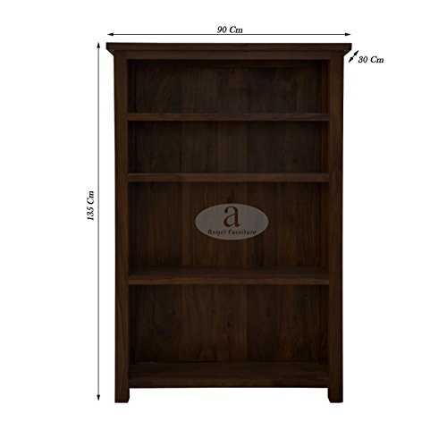 Image of ANGEL FURNITURE Solid Sheesham Wood Antonio Large Bookshelf Large, Walnut Finish, Semi-Gloss, 90x30x135CM
