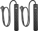 GE 6 Grounded Outlet Surge Protector, 450 Joules, 2 Pack Power Strip, 3 Ft Long Extension Cord, Heavy Duty, On/Off Switch, Integrated Circuit Breaker, Warranty, UL Listed, Black, 83969