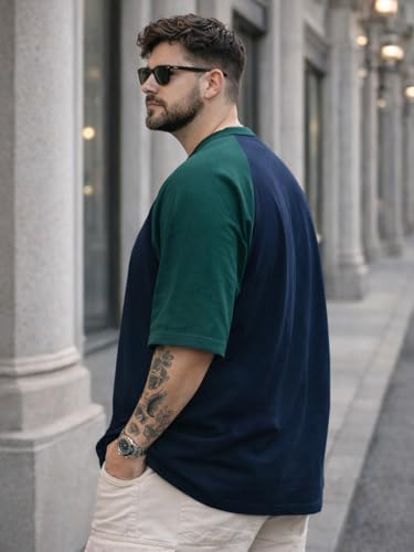Image of Veirdo Men's 100% Pure Cotton Half Sleeve Plus Size Printed T-Shirt with Raglan Sleeve Stylish Comfortable & Durable Tees (Sizes: 2XL to 5XL)