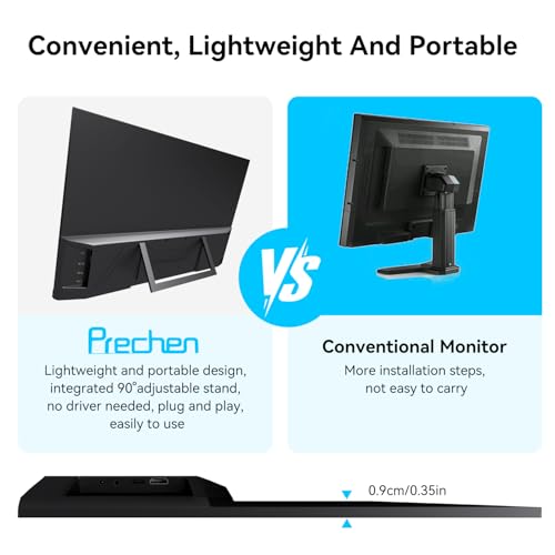 Image of 23.8 inch Portable Touchscreen Monitor 100% sRGB VA FHD 1080P, 4000:1 Contrast, VESA, Built-in Speaker, w /90Adjustable Stand USB-C HDMI 75Hz External Second Touch Screen Display for Laptop /PC /Phone