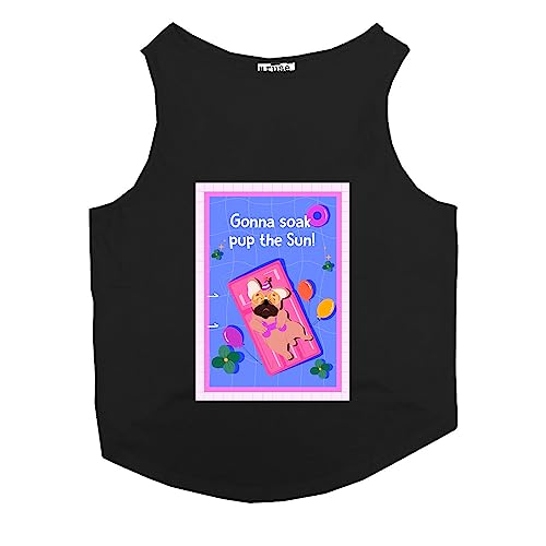 Image of Ruse 'Gonna Soak Up the Sun' Printed Dog T-Shirt - Cotton Blend Sleeveless Round Neck Tank for Small Breeds - Black, XXS - Chihuahuas, Papillons & Other Small Dogs - Dog Apparel Gift (1 Count)
