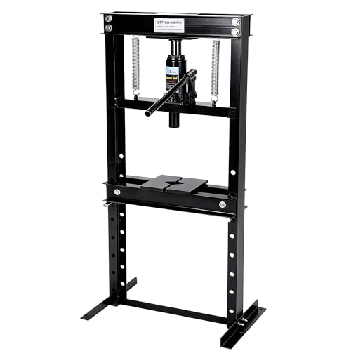 12 Ton Hydraulic h-Frame Shop Press, Heavy Duty Press with Adjustable Table & Stamping Plates for Auto Repair, Garage, Metalworking, Industrial Use - Black