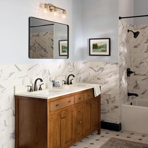 Image of Kichler Marant 21.25 inch 3-Light Bathroom Vanity Light Fixture with Clear Water Glass in Champagne Bronze for Mirror, Modern Wall Mount Over Vanity (21.25 inch W x 9.5 inch H), 55216CPZWTR