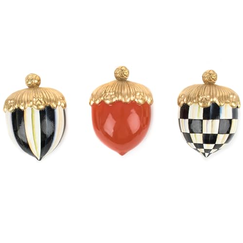 Image of MACKENZIE-CHILDS Decorative Acorns, Resin Acorn Fall Decor for Kitchen and Home, Set of 3, Black-and-White Courtly