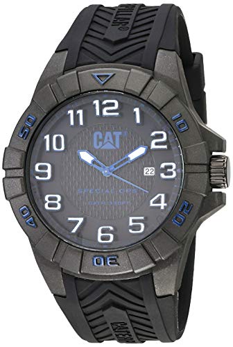 CATSpecial OPS 1 Black/Blue Men Watch, 45.5 mm case, Black face, Date Display, Carbon Fiber case, Black Silicone Strap, Black/Blue dial (K2.121.21.116) (Black/Blue)