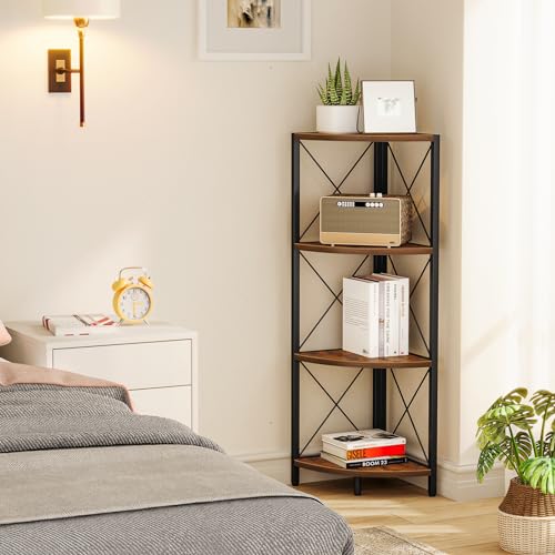 Snughome-Rustic-Corner-Shelf-Stand-for-Desktop-4-Tier-Corner-Storage-Plant-Shelf-Freestanding-Corner-Shelf-Display-Rack-Multi-Unit-Organizer-for-Living-Room-Home-Office-Small-SpaceRustic-Brown Snughome Rustic Corner Shelf Stand for Desktop 4 Tier Corner Storage Plant Shelf Freestanding Corner Shelf Display Rack Multi Unit Organizer for Living Room Home Office Small SpaceRustic Brown
