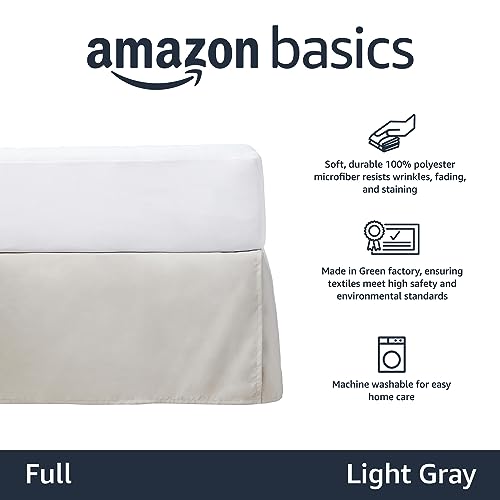 Image of Amazon Basics Lightweight Pleated Bed Skirt, Machine Washable, Wrinkle and Fade Resistant, Full, Light Grey