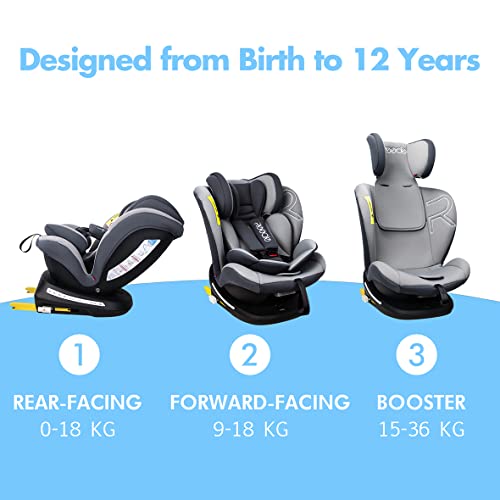 Reecle 360 Swivel Baby Car Seat with ISOFIX, Group 0+1/2/3 (0-36 kg), Approx. 0-12 Years (Grey) - Image 5