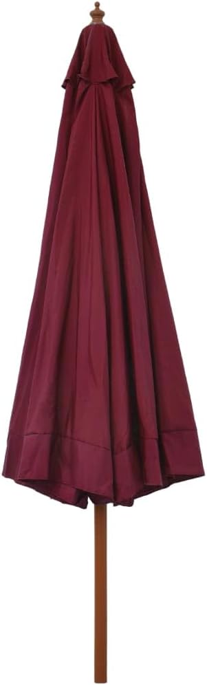 vidaXL Outdoor Parasol 129.9” - Practical and Spacious Burgundy Garden Umbrella with Sturdy Wooden Pole - Anti-fade, Easy-to-Clean Polyester Material - Double Pulley System for Easy Operation