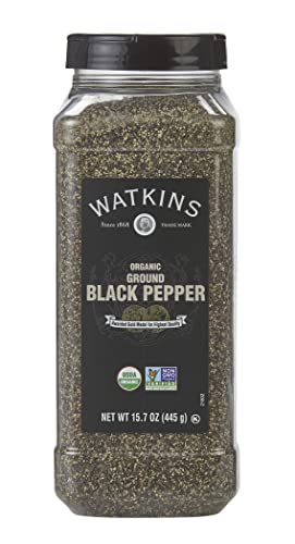 Image of Watkins Gourmet Spice, Organic Ground Black Pepper, Bulk Food Service Size, 15.7 oz (Pack of 1)