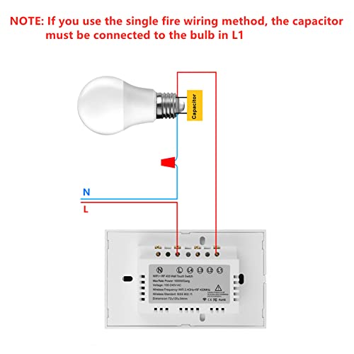 Smart Light Switch, No Neutral Wire Required, 2.4GHz WiFi Wall To