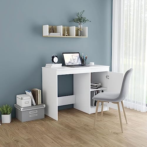 Bureau robuste avec espace de rangement intégré meuble bois blanc 100cm - 5